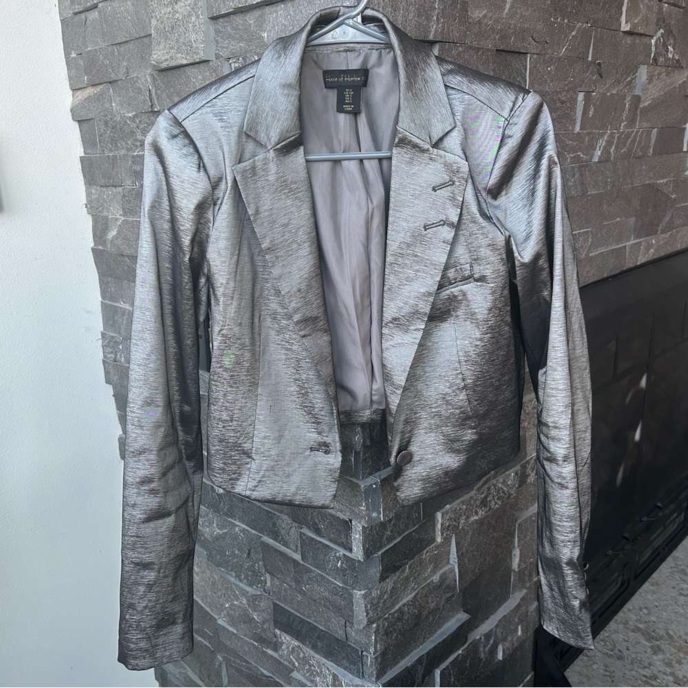 House of Harlow 1960 Metallic Silver Cropped Blazer